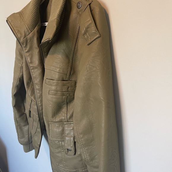 Olive Green Vero Moda Leather Jacket - Picture 3 of 7